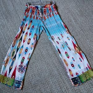 JOHNNY WAS Geo Design Mixed Multi Color Print Drawstring Pants Rayon X-Small